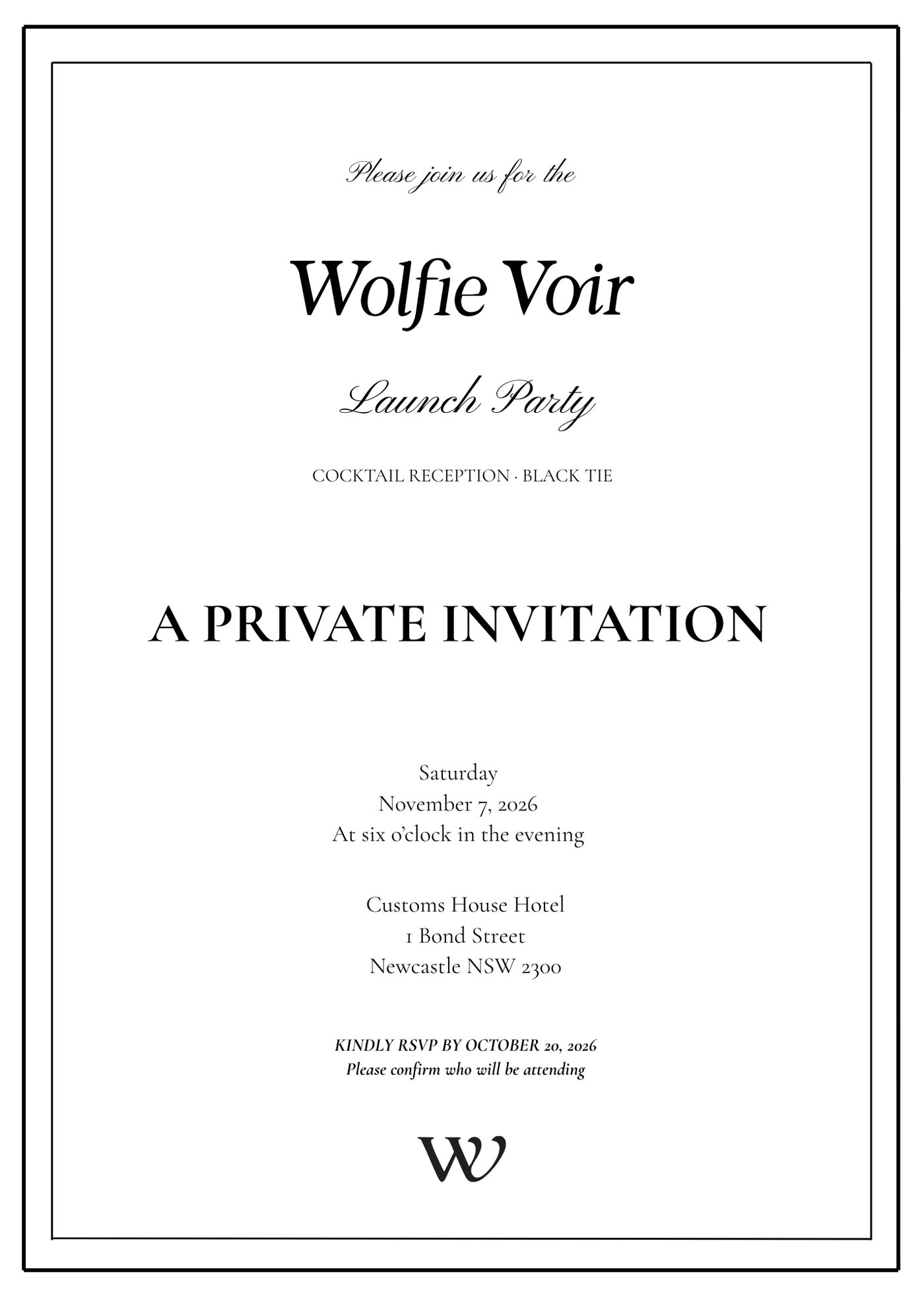 Wolfie Voir launch reception invitation